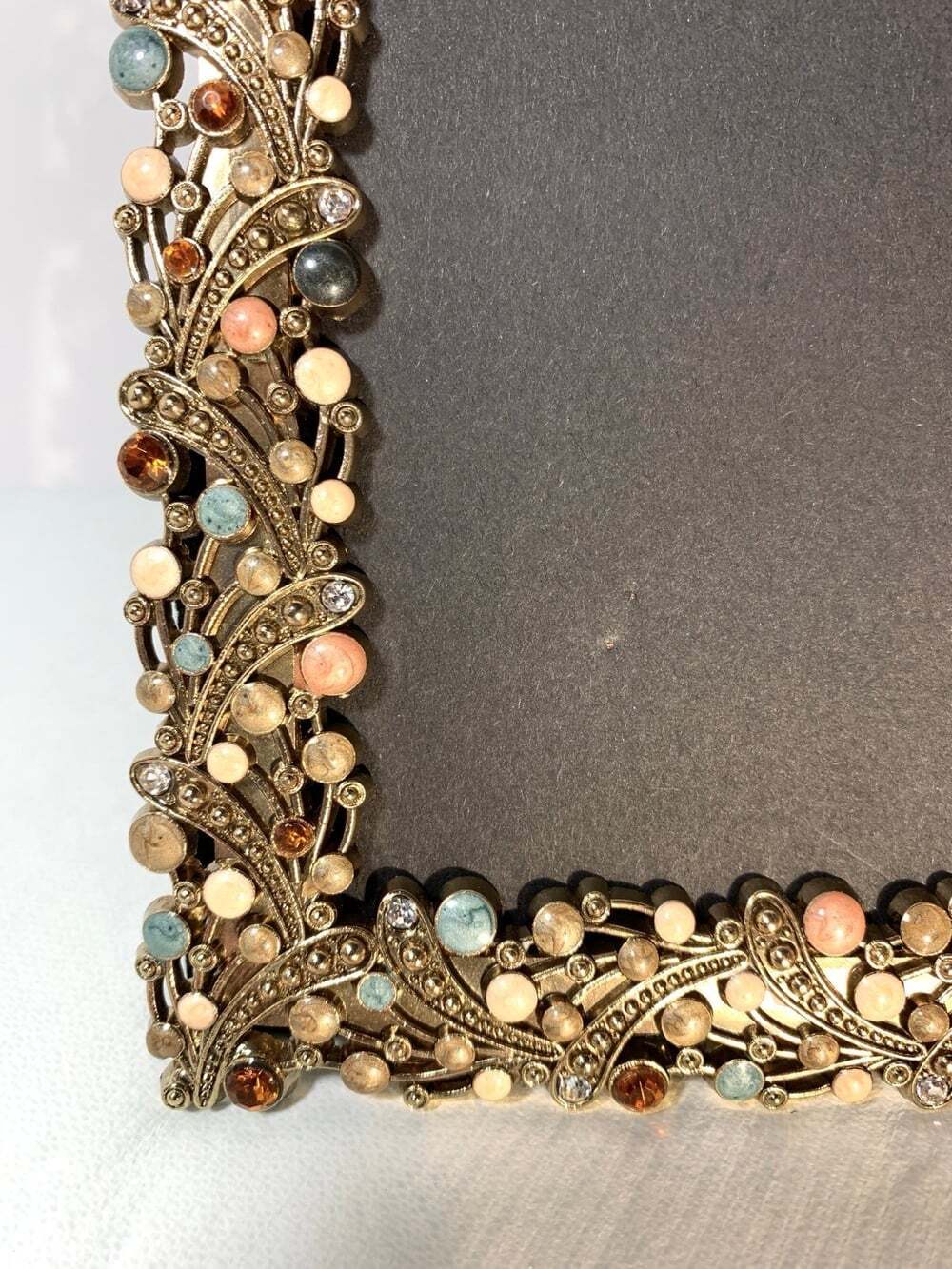Ornate colored Rhinestone glass and stone metal 10x8 picture frame